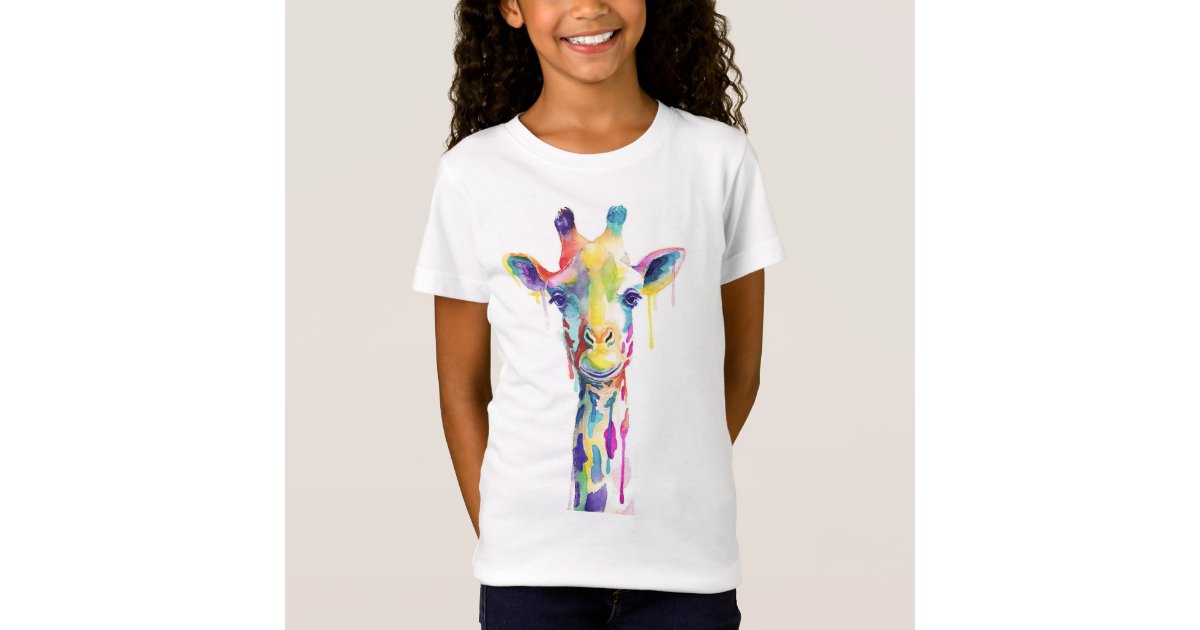 Girls T-Shirts - Multi Coloured Giraffe | Zazzle