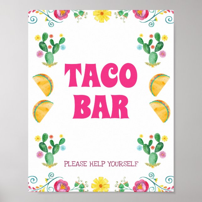 Girls Taco Twosday Floral Fiesta Birthday Sign (Front)