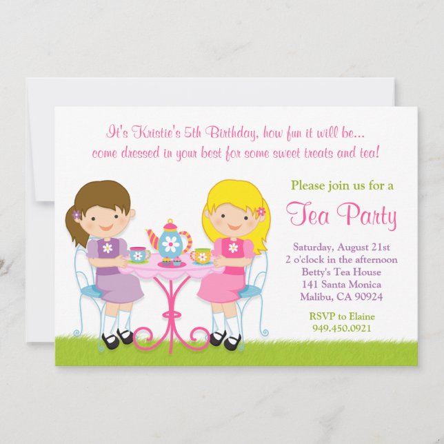 Girls Tea Party Birthday Party Invitation (Front)