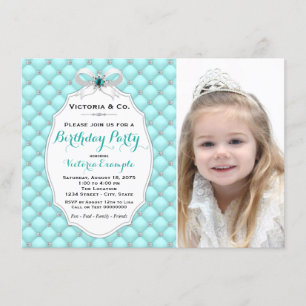 Girls Teal Blue Diamond Birthday Party Invitation