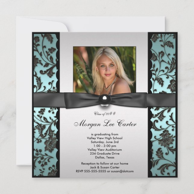 Girls Teal Blue Photo Graduation Announcement (Front)