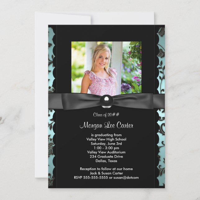 Girls Teal Blue Photo Graduation Announcement (Front)