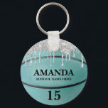 Girls Teal Glitter Drip Basketball Keychain<br><div class="desc">This Girls Teal Glitter Drip Basketball Keychain is perfect to honour your all star basketball player.</div>