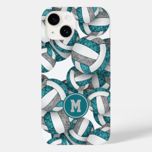Girls teal grey team colours volleyballs patterned Case-Mate iPhone 14 case