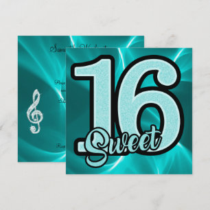 Girl's Teal Sweet 16 Birthday Invitation