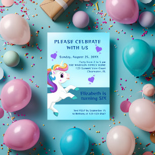 Girls Teal Unicorn BIrthday Invitation