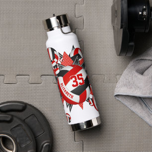 girls team colours red black volleyballs stars water bottle