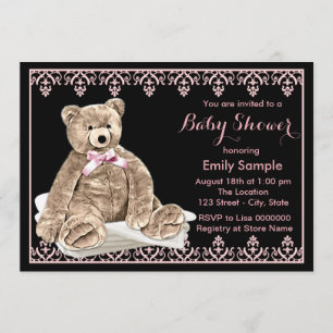 Girls Teddy Bear Baby Shower Invitation