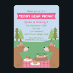 Girls Teddy Bear Picnic Banner Birthday Invitation<br><div class="desc">This girl's birthday invitation features two cute teddy bears, a picnic basket, sandwiches and cupcakes in a simple landscape. The design also includes a pink banner that acts as a background for the name. I wanted to create a new cute colourful teddy bear theme birthday invitation because it's a much...</div>
