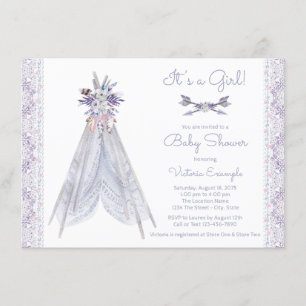 Girls Teepee Baby Shower Invitation Lavender Lace