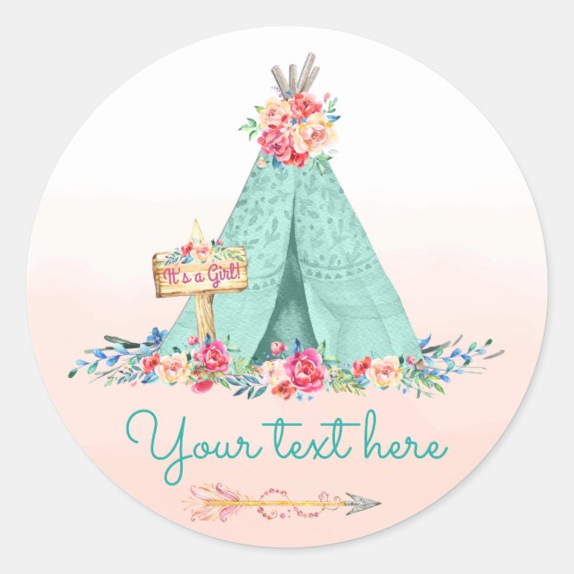 Girls TeePee Boho Tribal Favour Gift Thank You Classic Round Sticker (Front)