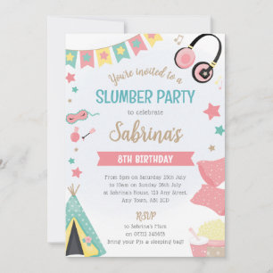 Girls Teepee Sleepover Invitation - Slumber Party