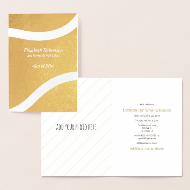 Girl's tennis athlete graduation party gold foil card (Display)