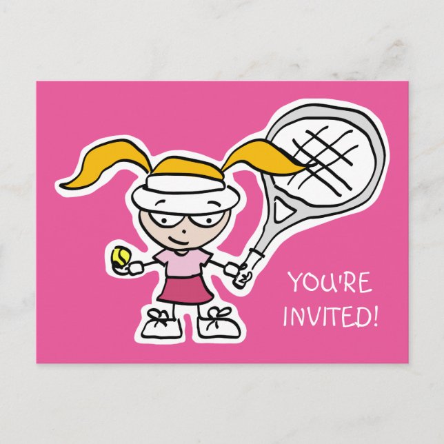 Girls tennis Birthday party invitation postcards (Front)