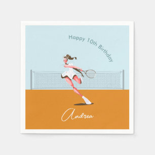 Girl's Tennis Player Birthday Cartoon Illustration Napkin