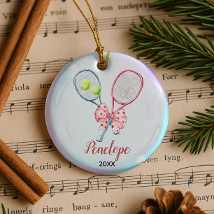 Girls Tennis player racquet personalized Ceramic Tree Decoration