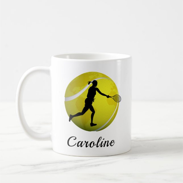 Girls Tennis World Ball & Player Her Name Kids Fun Coffee Mug (Left)