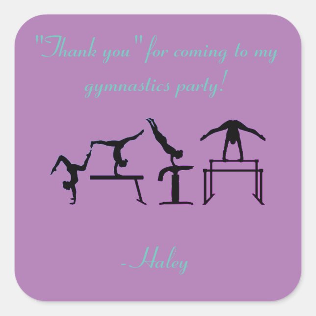 Girls "Thank you" Gymnastics Party Stickers (Front)