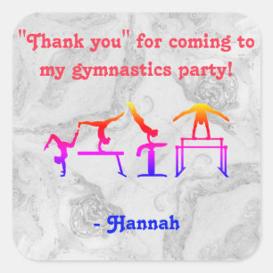 Girls "Thank you" Gymnastics Party Stickers