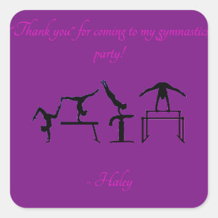 Girls "Thank you" Gymnastics Party Stickers