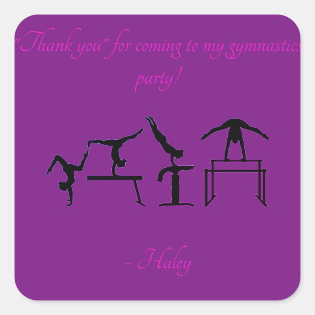Girls "Thank you" Gymnastics Party Stickers (Front)