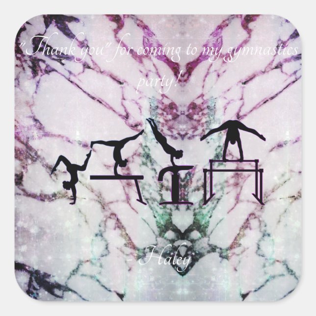 Girls "Thank you" Gymnastics Party Stickers (Front)