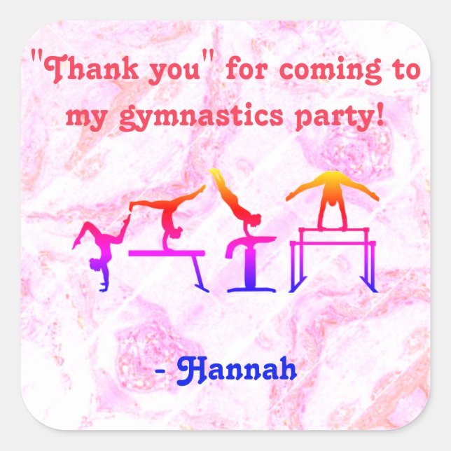 Girls "Thank you" Gymnastics Party Stickers (Front)