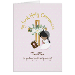 Girl's Thank You Holy Communion Card - Black Hair 