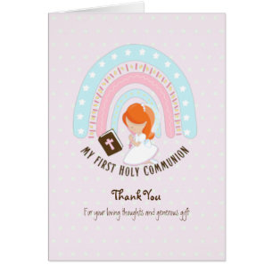 Girl's Thank You Holy Communion Card - Red Hair