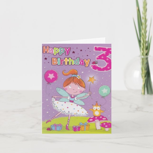 Girls Third Birthday Card - Fairy Wishes (Front)