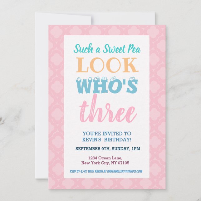 Girls Third Birthday Invitation Wording (Front)