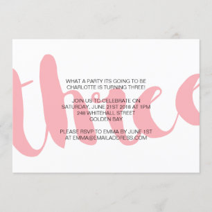 Girl's Third Birthday Party Invitation