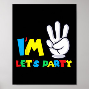 Girls Third Birthday Shirt 3rd Birthday Lets Party Poster