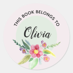 Girls 'This Book Belongs' Spring Floral Bookplate Classic Round Sticker