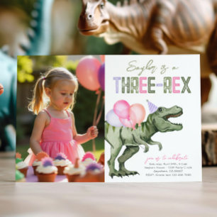 Girl's Three-Rex Dinosaur Birthday Invitation