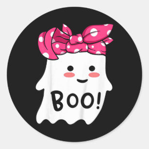 Girls Toddler Happy Halloween Ghost With Bandanna  Classic Round Sticker
