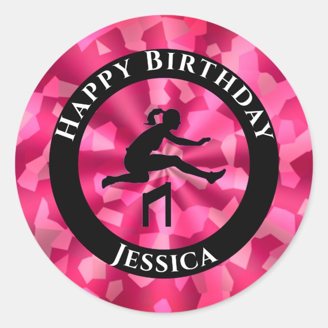 Girls Track & Field Pink Camo   Classic Round Sticker (Front)