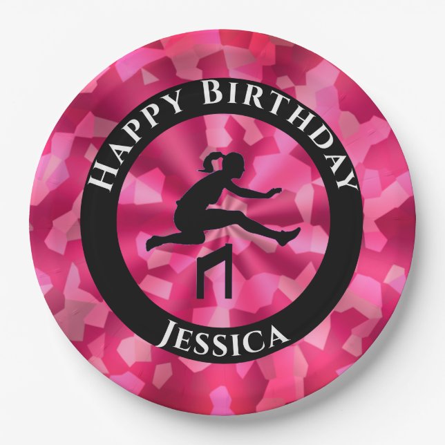 Girls Track & Field Pink Camo Paper Plate (Front)