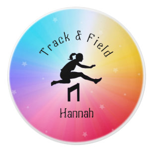 Girls Track & Field Rainbow Stars Ceramic Knob