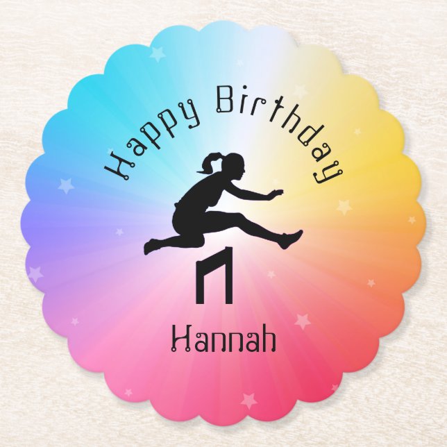 Girls Track & Field Rainbow Stars Paper Coaster (Front)