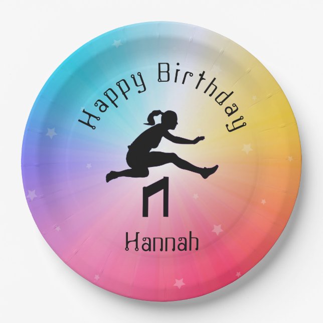 Girls Track & Field Rainbow Stars Plates (Front)