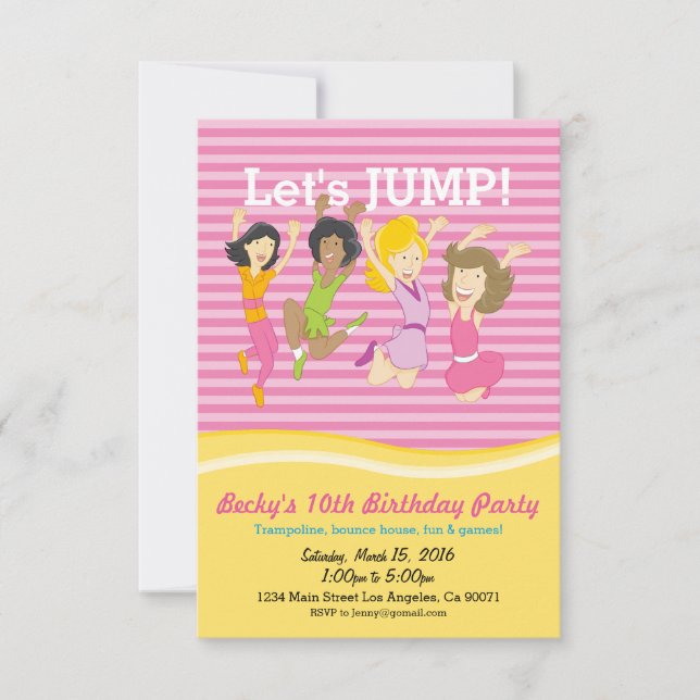 Girls Trampoline Birthday Party Invitation (Front)