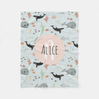 Girls Trendy Ocean Whale Pattern Monogram Kids Fle