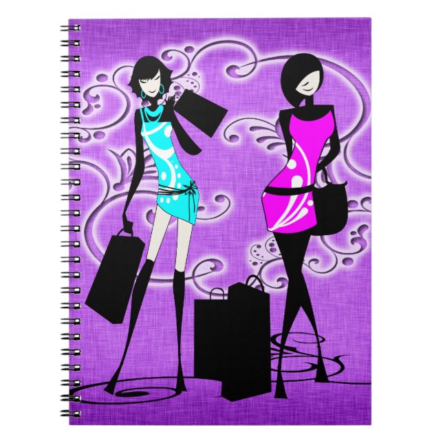 Girls trendy purple models shopping notebook (Front)