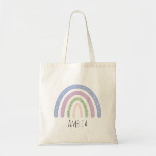 Girls Trendy Whimsical Rainbow Cartoon Name Kids Tote Bag