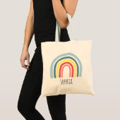 Girls Trendy Whimsical Rainbow Cartoon Name Kids Tote Bag (Front (Product))