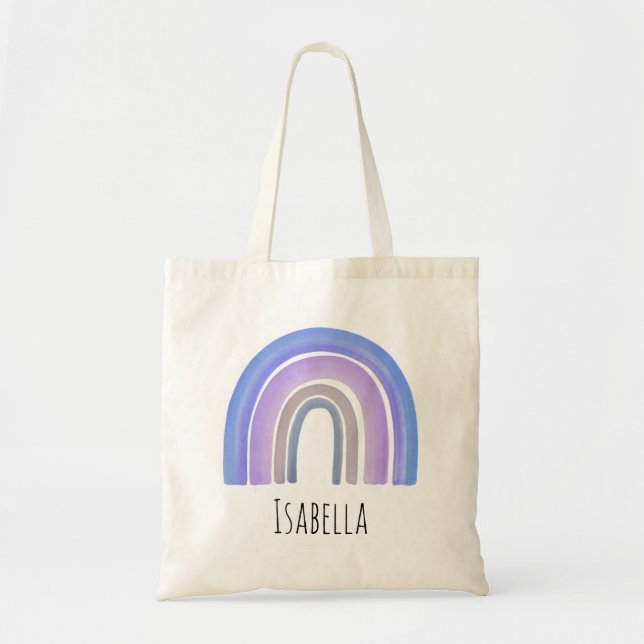 Girls Trendy Whimsical Rainbow Cartoon Name Kids Tote Bag (Front)