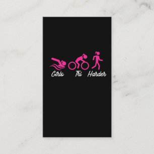 Girls Tri Harder Swim Bike Run Funny Triathlon Business Card