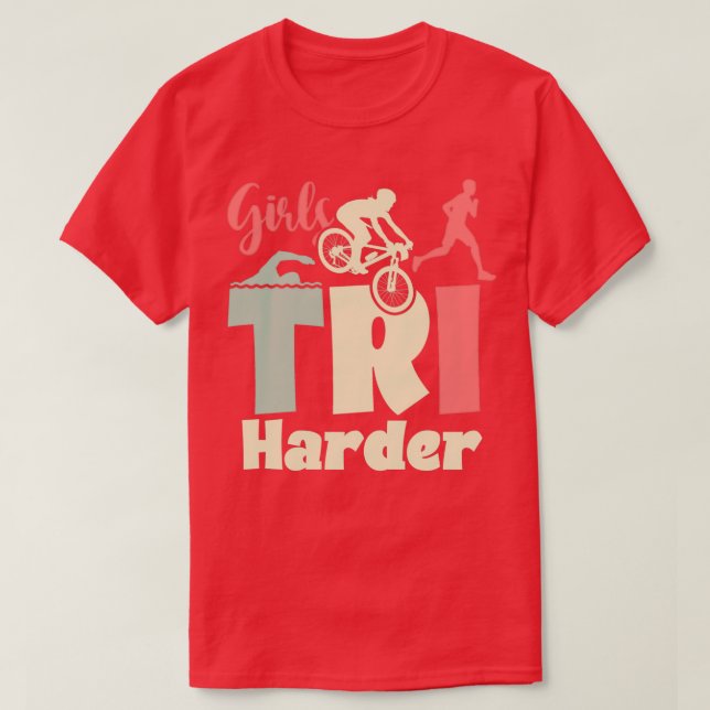 Girls Tri Harder Triathlete Triathlon T-Shirt (Design Front)