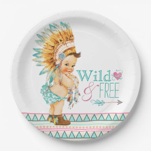 Girls Tribal Baby Shower Paper Plate
